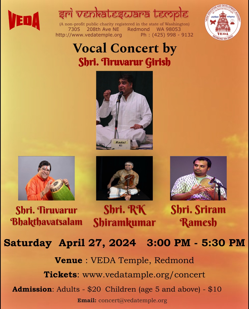Vocal Concert by Shri.Tiruvarur Girish -Apr 27